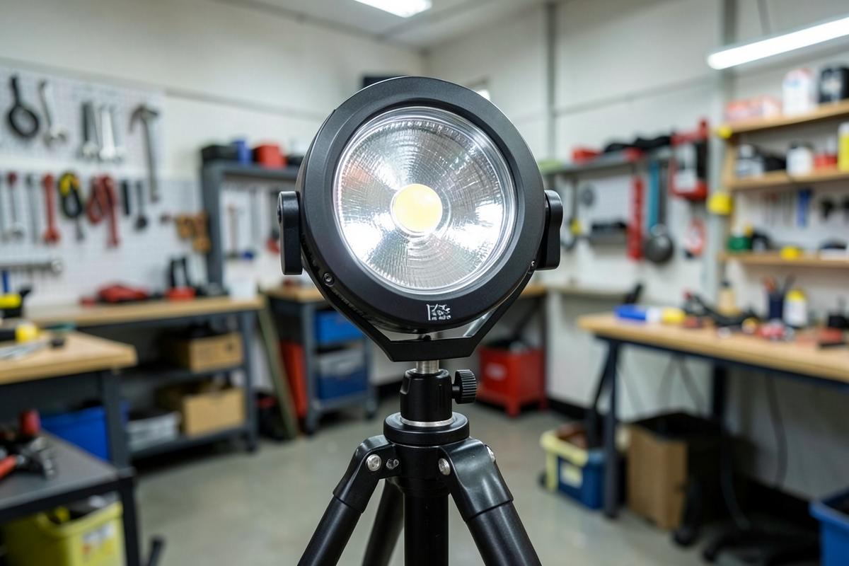 Faro LED da officina montato su treppiede