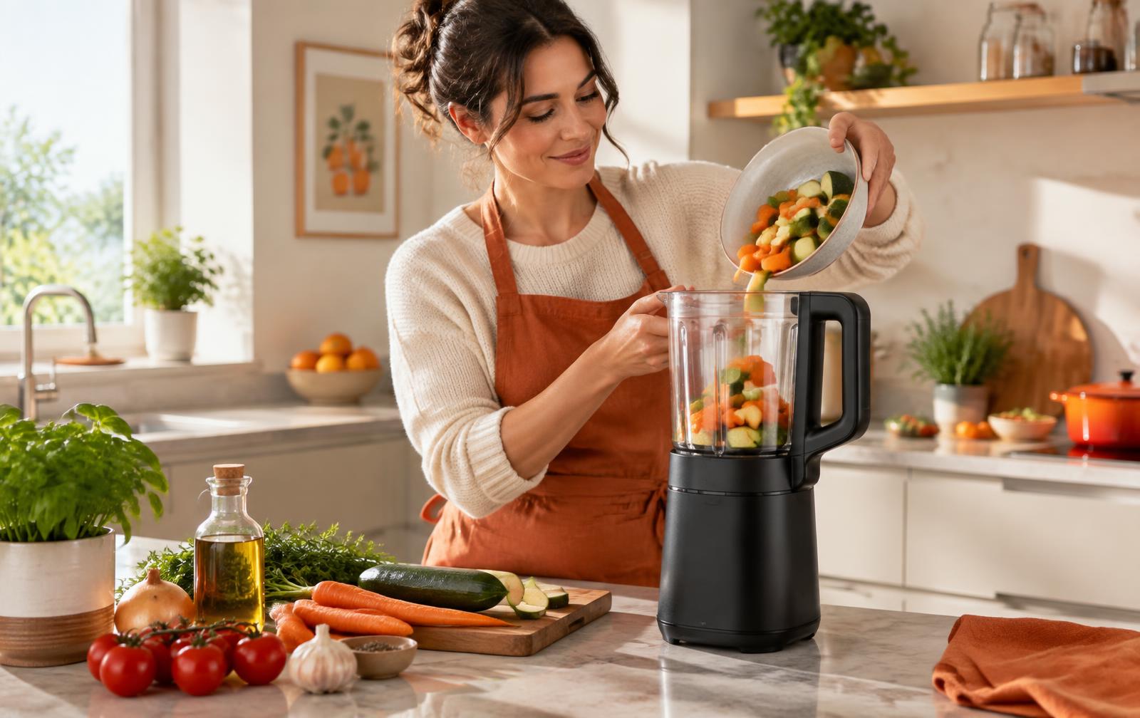 Donna prepara verdure con SmartBlender in cucina